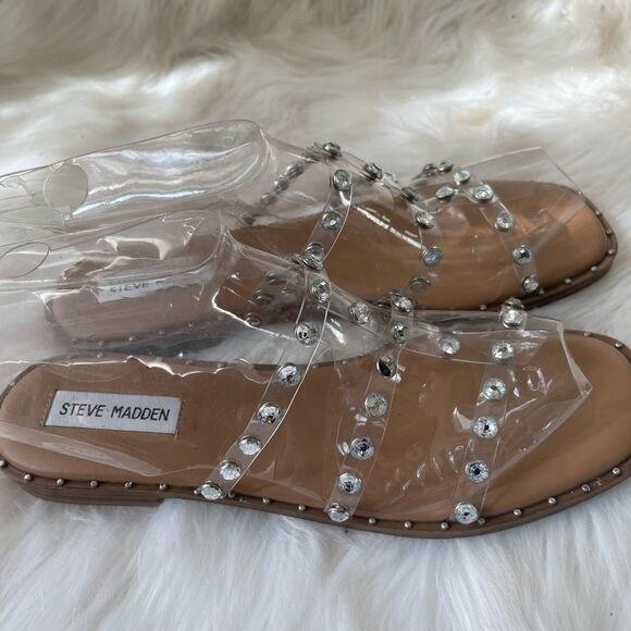 Steve Madden Lynda clear crystal straps sandals slip on square toe size 9M - Picture 5 of 13